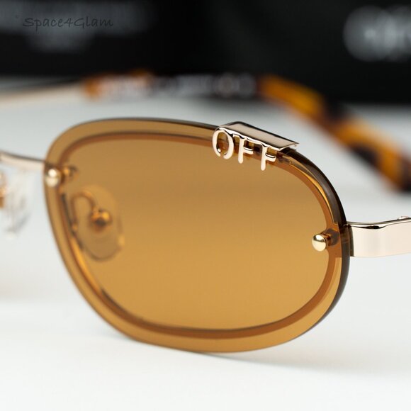 Off-White Women Sunglasses Gold Camel Oval OERI13M MIAMI 7662 NEW AUTHENTIC